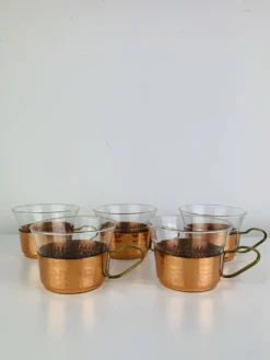 5 tasses Schott Mainz Jena glas style scandinave, verre et cuivre