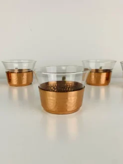 5 tasses Schott Mainz Jena glas style scandinave, verre et cuivre