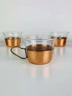 5 tasses Schott Mainz Jena glas style scandinave, verre et cuivre