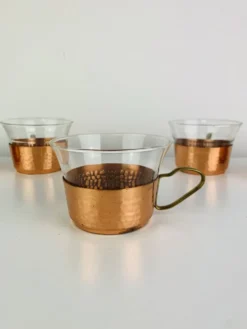 5 tasses Schott Mainz Jena glas style scandinave, verre et cuivre