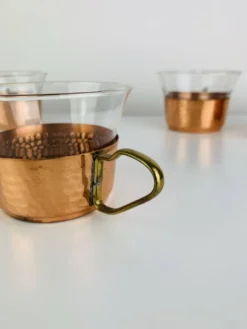 5 tasses Schott Mainz Jena glas style scandinave, verre et cuivre