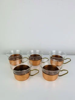5 tasses Schott Mainz Jena glas style scandinave, verre et cuivre