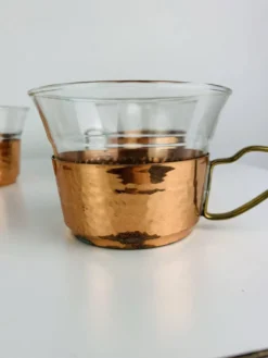 5 tasses Schott Mainz Jena glas style scandinave, verre et cuivre