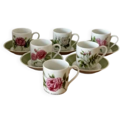 6 tasses 5 soucoupes porcelaine fleurie Hutschenreuther