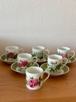 6 tasses 5 soucoupes porcelaine fleurie Hutschenreuther
