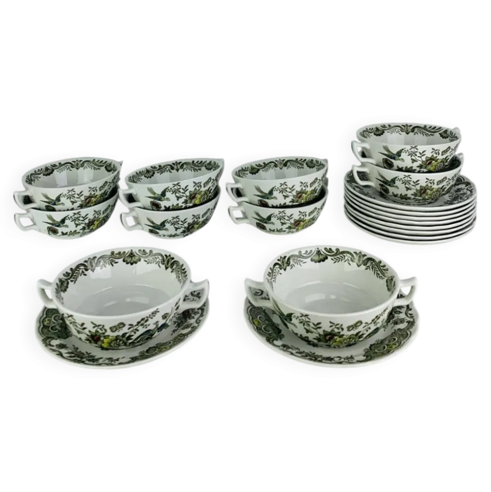 10 tasses à thé/café modèle Windsor par Ridgway, faïence anglaise