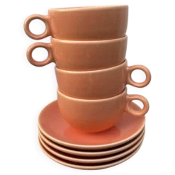 4 tasses à thé ou café en céramique saumon