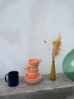 4 tasses à thé ou café en céramique saumon