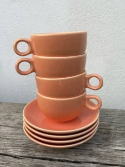 4 tasses à thé ou café en céramique saumon