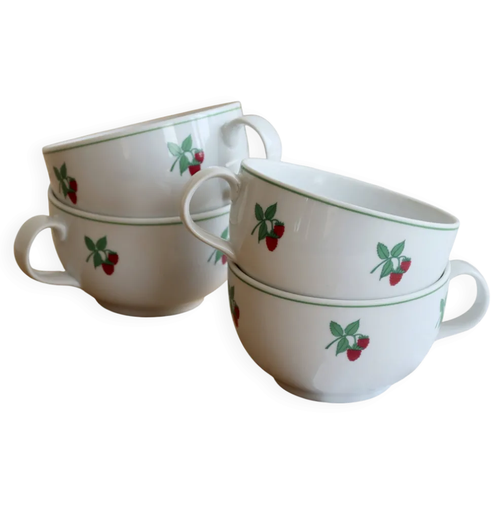 4 tasses à thé vintage porcelaine Table et Couleurs - Modèle framboises