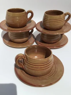5 tasses Vallauris terre cuite artisanale brun rouge