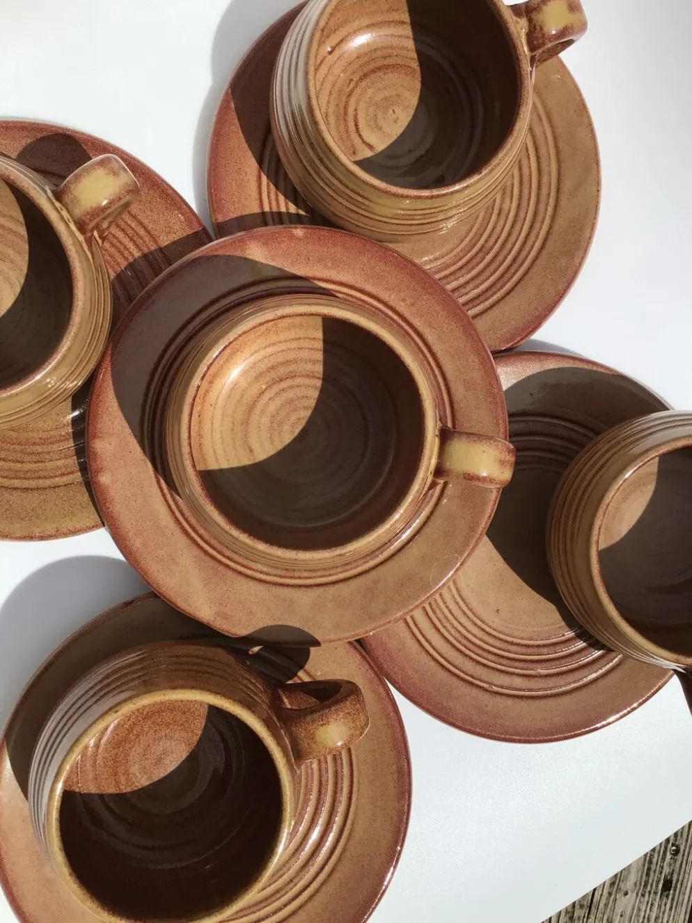 5 tasses Vallauris terre cuite artisanale brun rouge
