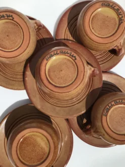 5 tasses Vallauris terre cuite artisanale brun rouge