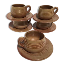 5 tasses Vallauris terre cuite artisanale brun rouge