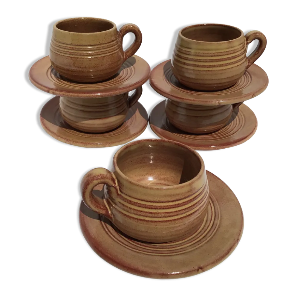 5 tasses Vallauris terre cuite artisanale brun rouge