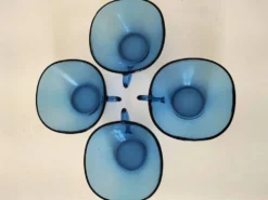 4 tasses Vereco en verre bleu – Années 1970
