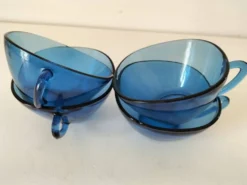 4 tasses Vereco en verre bleu – Années 1970