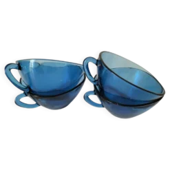 4 tasses Vereco en verre bleu – Années 1970