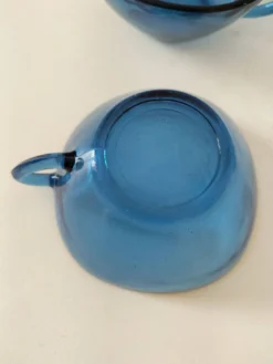4 tasses Vereco en verre bleu – Années 1970