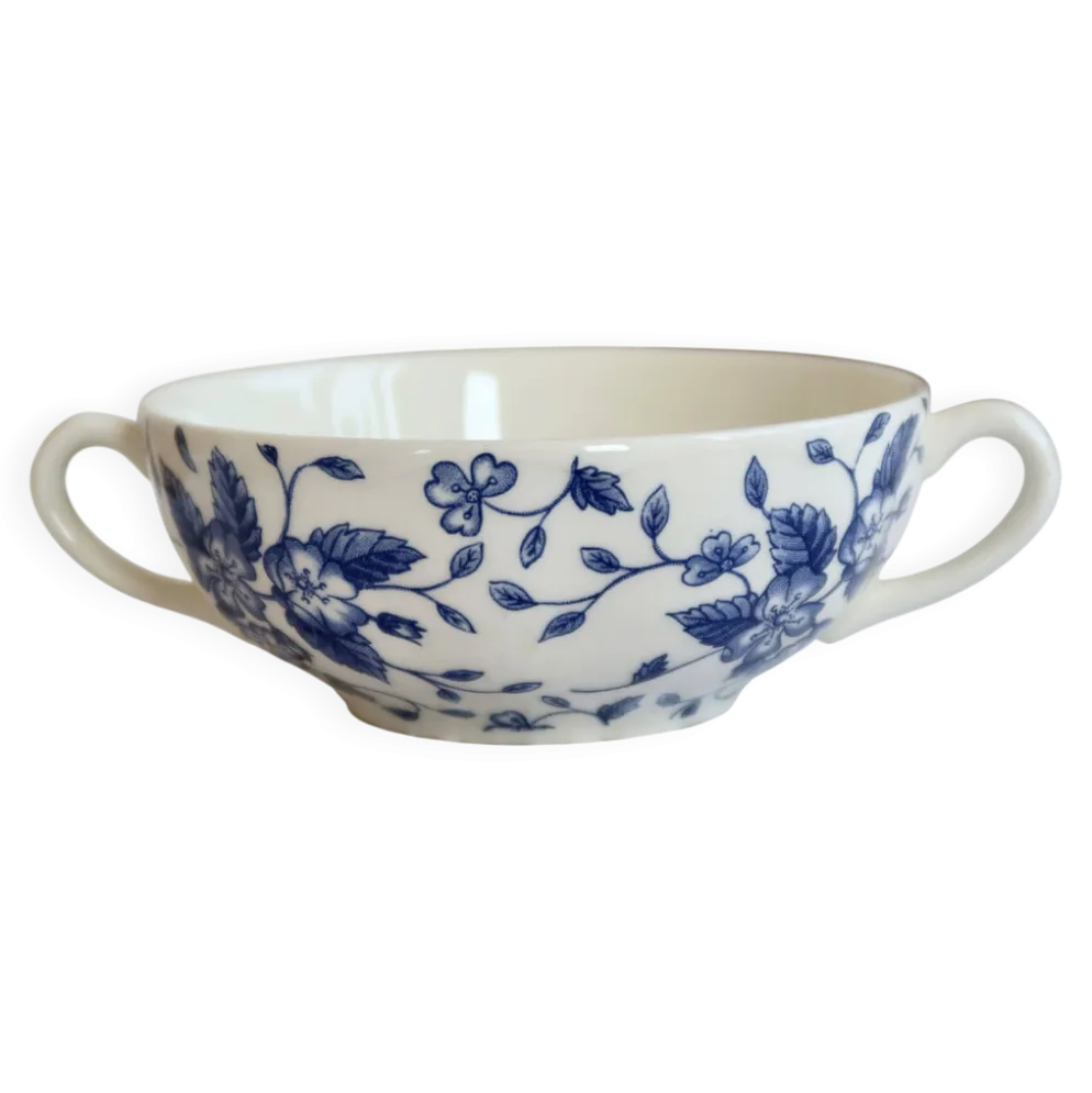 Tasse vintage double anses – Royal Tudor “Bouquet” bleu