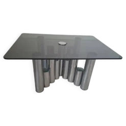 Tavolino Marco Zanuso - Design des années 70 - Chrome et Verre Fumé