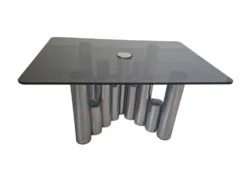 Tavolino Marco Zanuso - Design des années 70 - Chrome et Verre Fumé