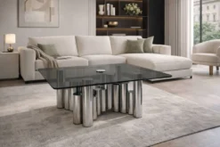 Tavolino Marco Zanuso - Design des années 70 - Chrome et Verre Fumé