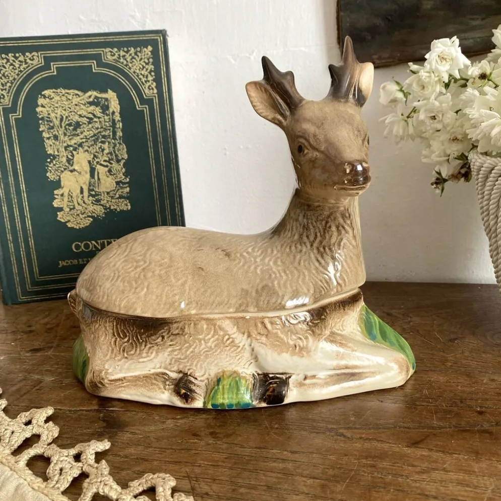 Terrine zoomorphe en céramique cerf Michel Caugant