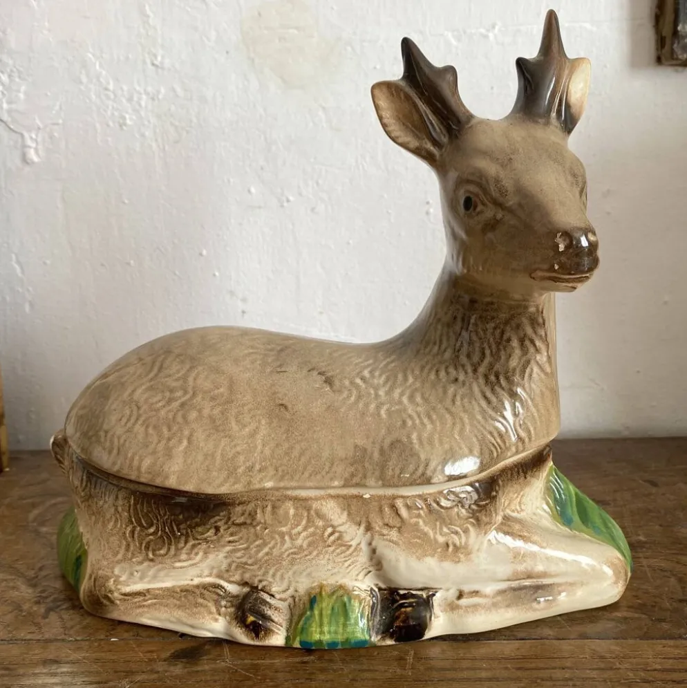 Terrine zoomorphe en céramique cerf Michel Caugant