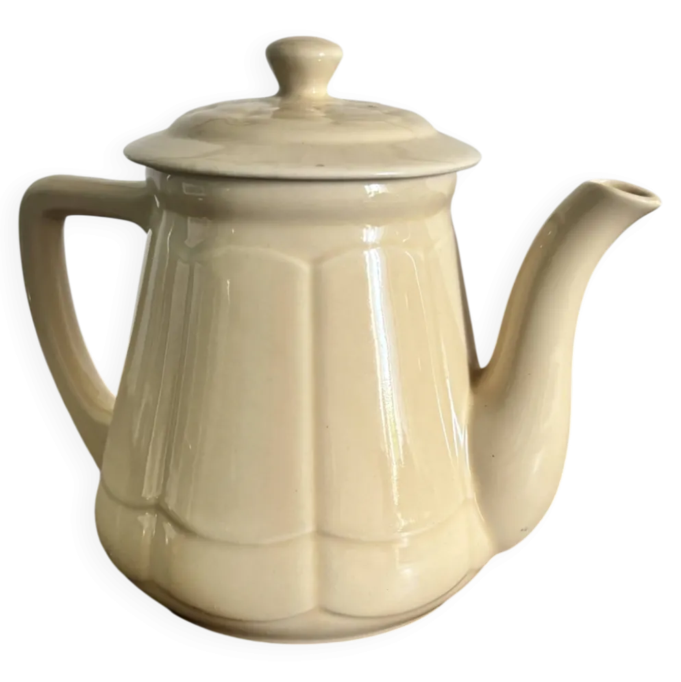 Théière ancienne en faïence ivoire – Style Art déco – Années 30/50