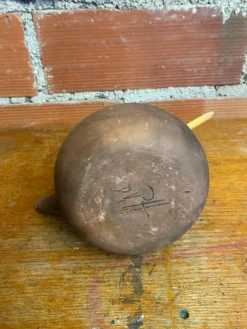 Théière ancienne terre cuite + anse en bambou style japonais vintage