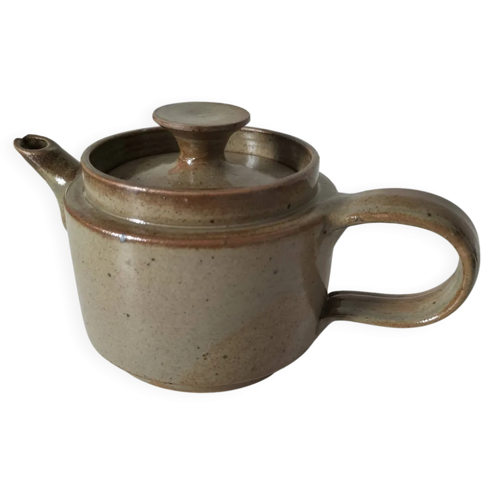 Théière artisanale en grès, style japonisant, esprit Puisaye, 1960-1970