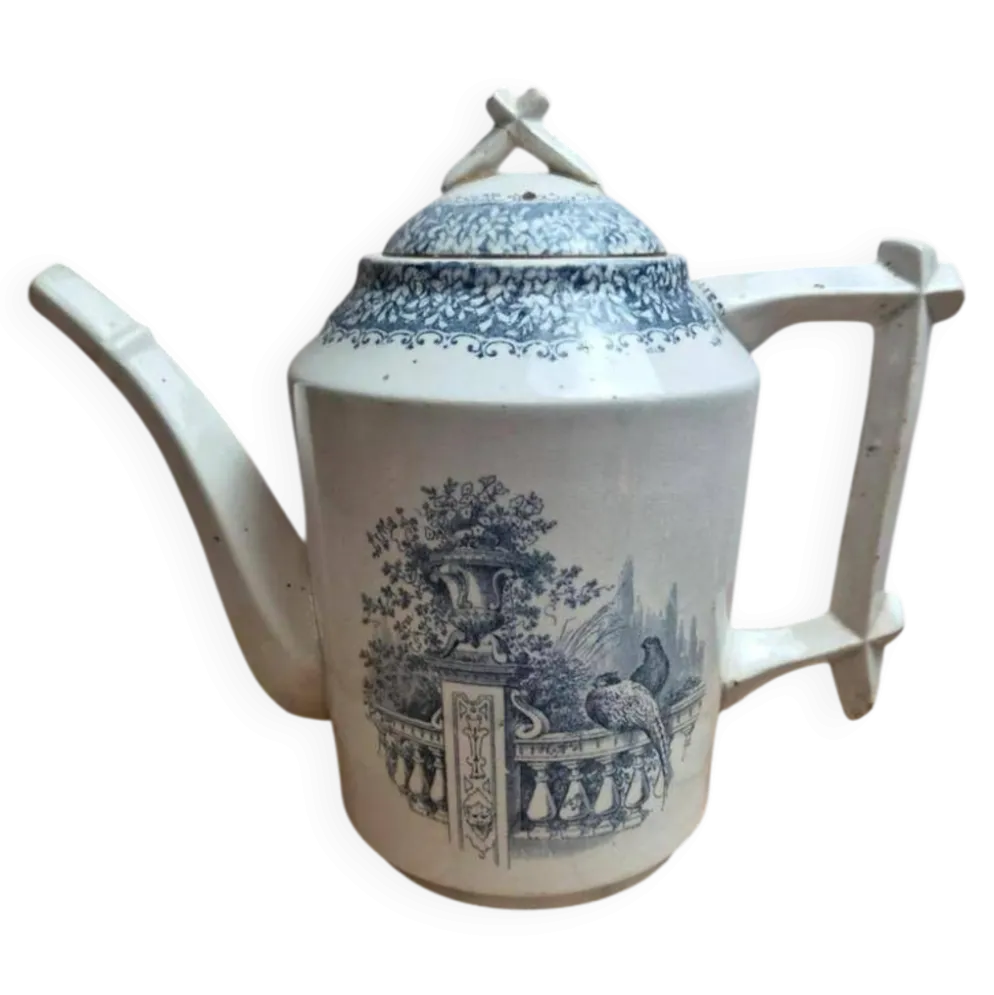 Théière en terre de fer Creil et Montereau Khiva décor bleu, XIXe