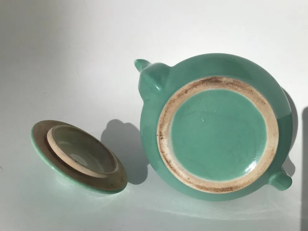 Théière grès bleu vert art déco
