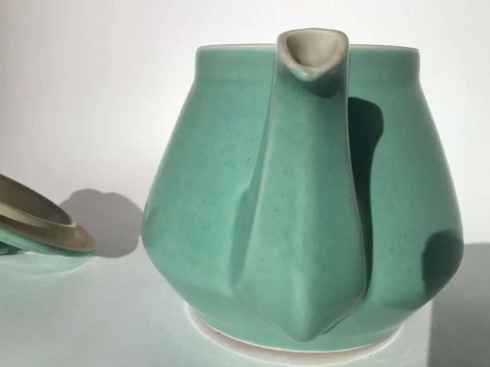 Théière grès bleu vert art déco