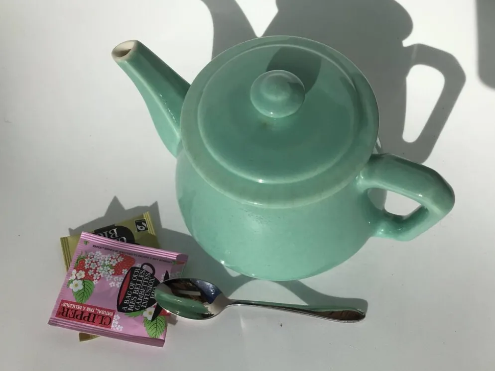 Théière grès bleu vert art déco