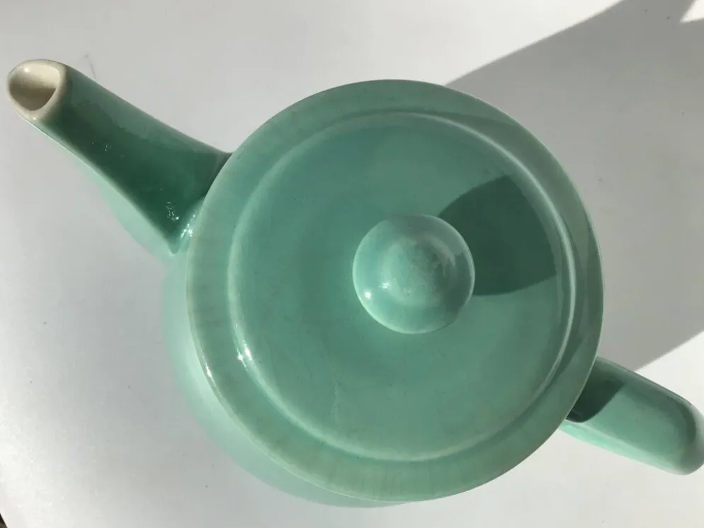 Théière grès bleu vert art déco