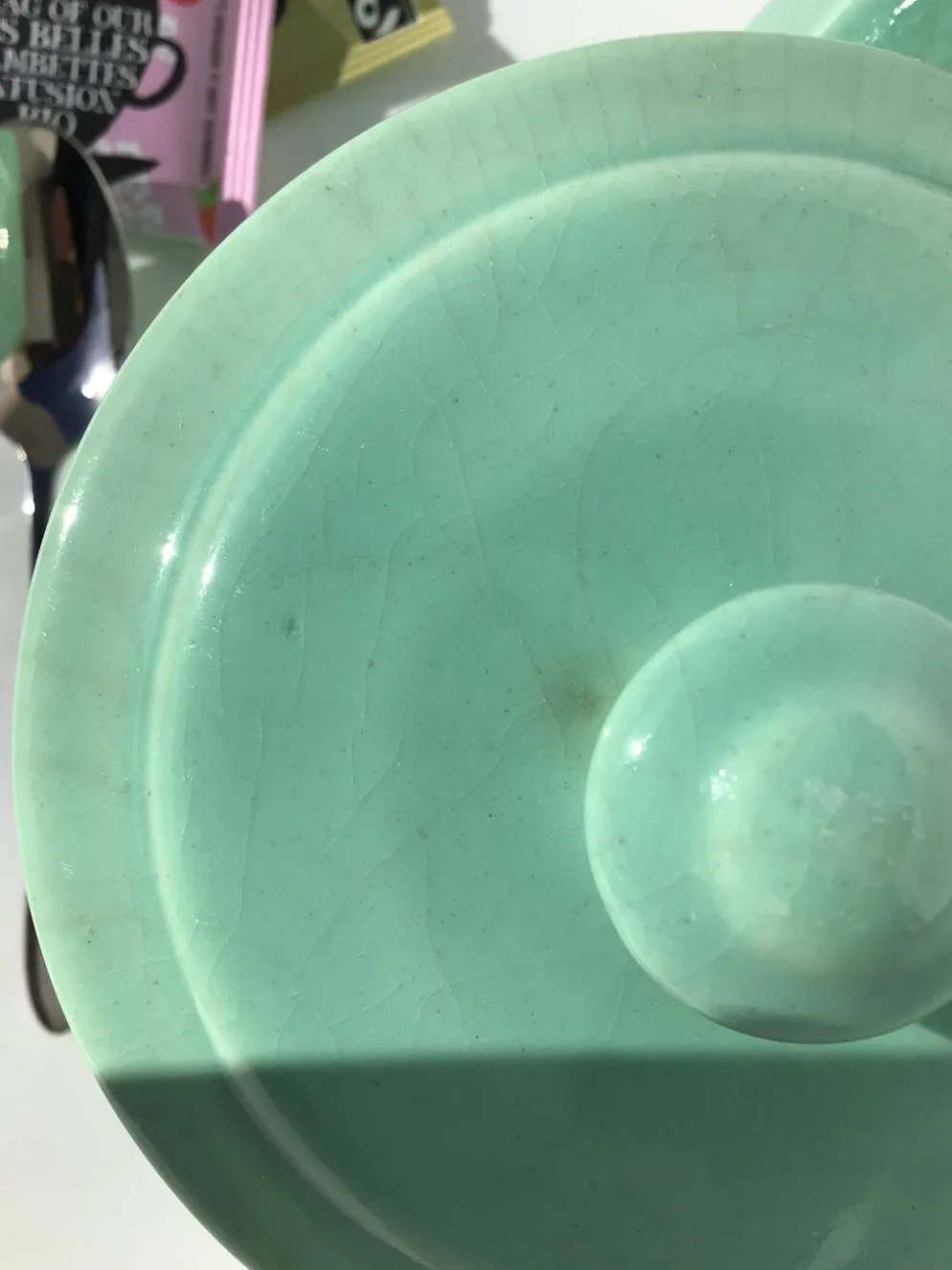Théière grès bleu vert art déco