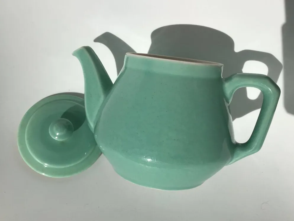 Théière grès bleu vert art déco