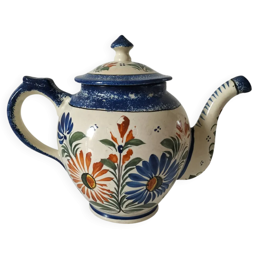 Théière Henriot Quimper – décor floral en relief