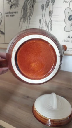 Théière à rayures vintage en grès
