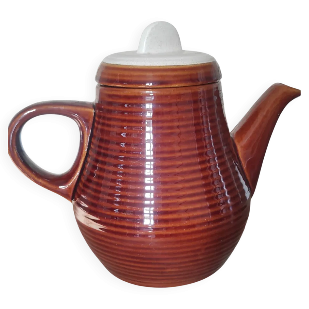 Théière à rayures vintage en grès
