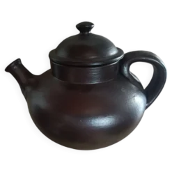Théière vintage en terre cuite brune émaillée Jean Dubost