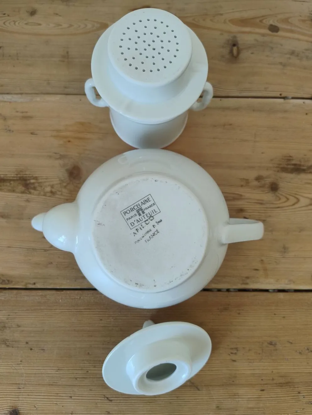Tisanière cafetière vintage en porcelaine à feu de la Porcelaine d'Auteuil
