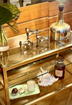 Titre Desserte Hollywood Regency chrome & verre – années 70