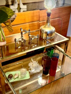 Titre Desserte Hollywood Regency chrome & verre – années 70