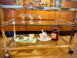 Titre Desserte Hollywood Regency chrome & verre – années 70