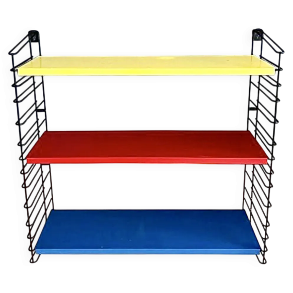 Tomado — Étagère murale vintage à 3 tablettes bleu, rouge & jaune