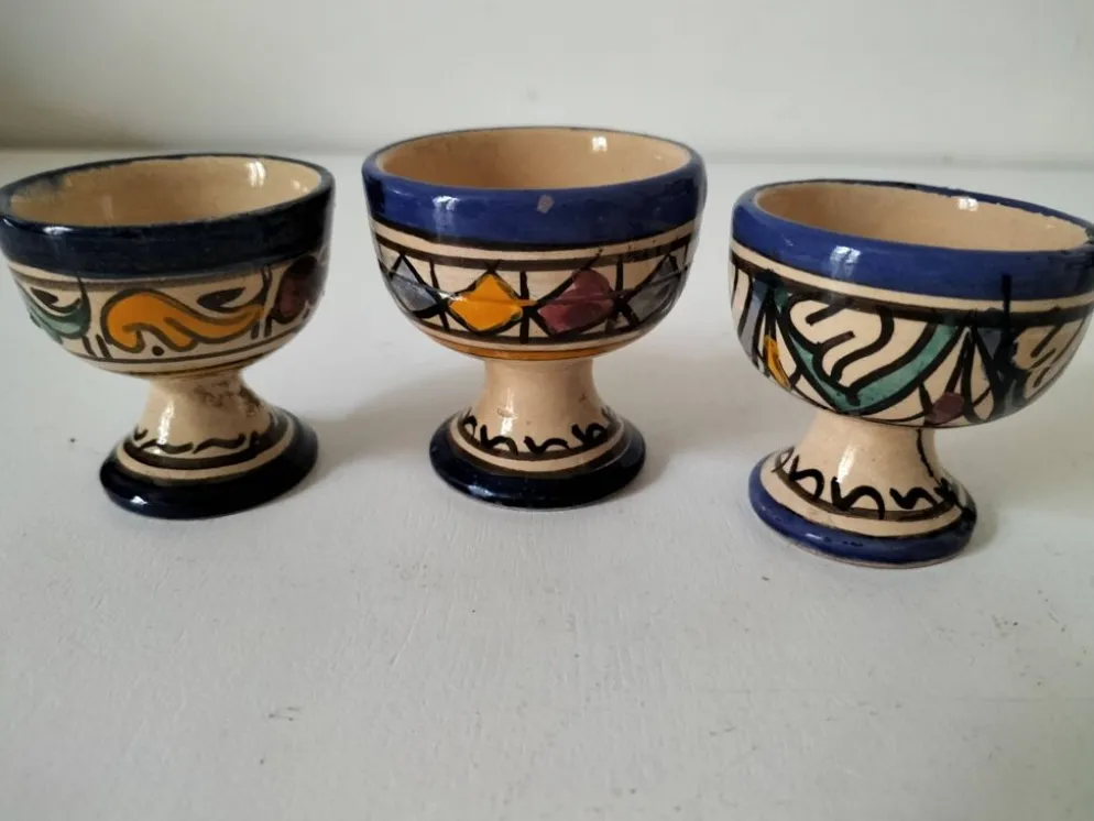 Trio coquetiers céramique Marocaine Fez estampillés