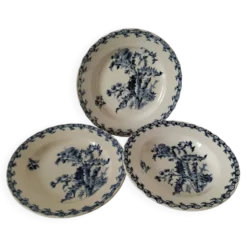 Trio d'assiettes creuses Gien – modèle Chardon bleu marine